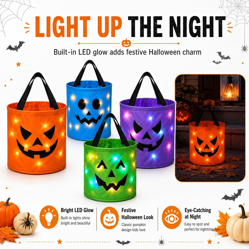 LED Light-Up Halloween Candy Bucket – Orange