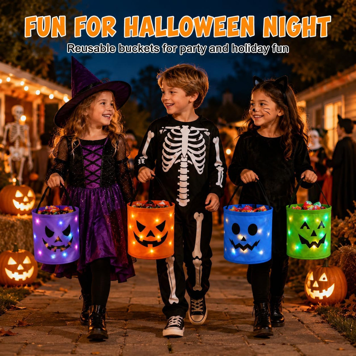 LED Light-Up Halloween Candy Bucket – Orange