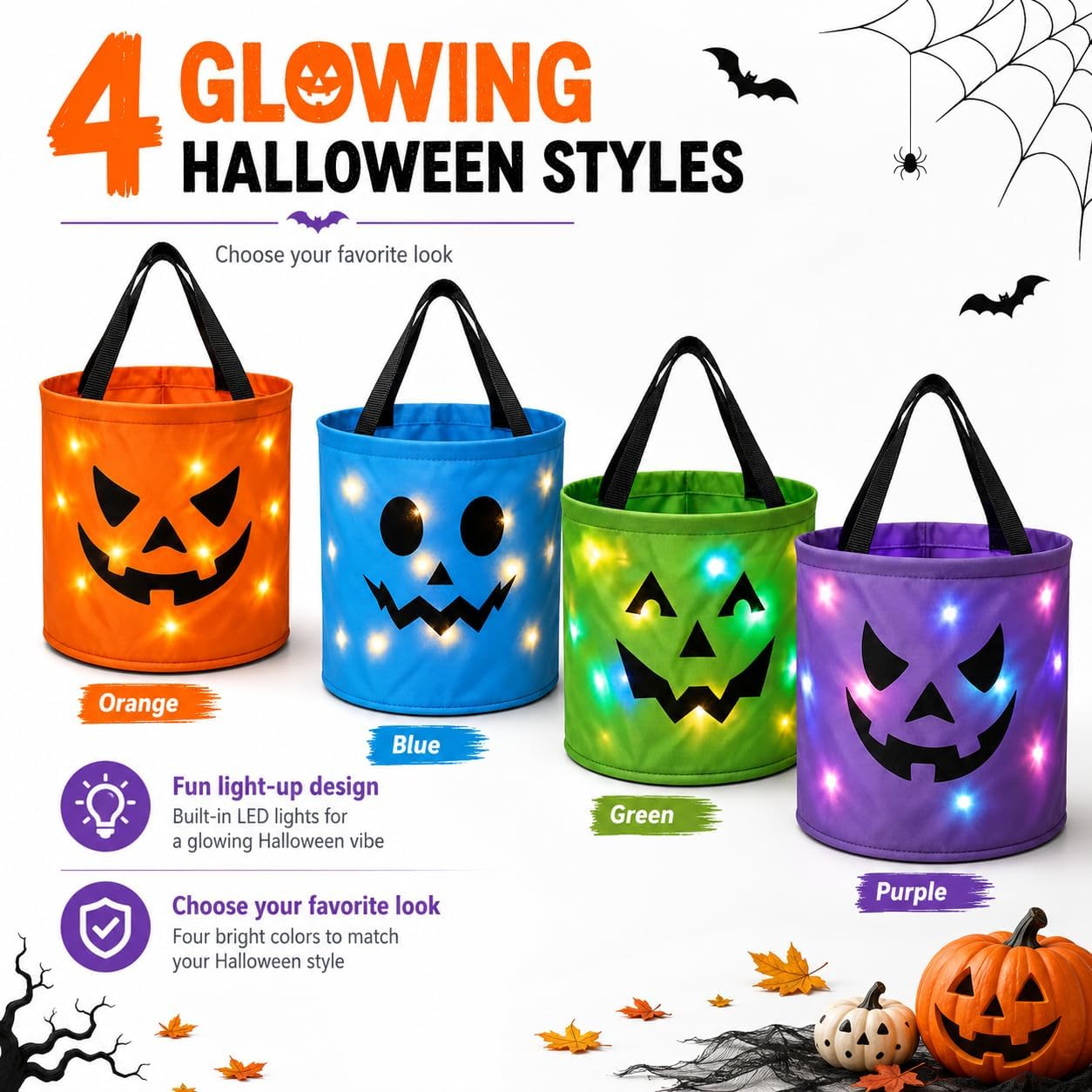 LED Light-Up Halloween Candy Bucket – Orange